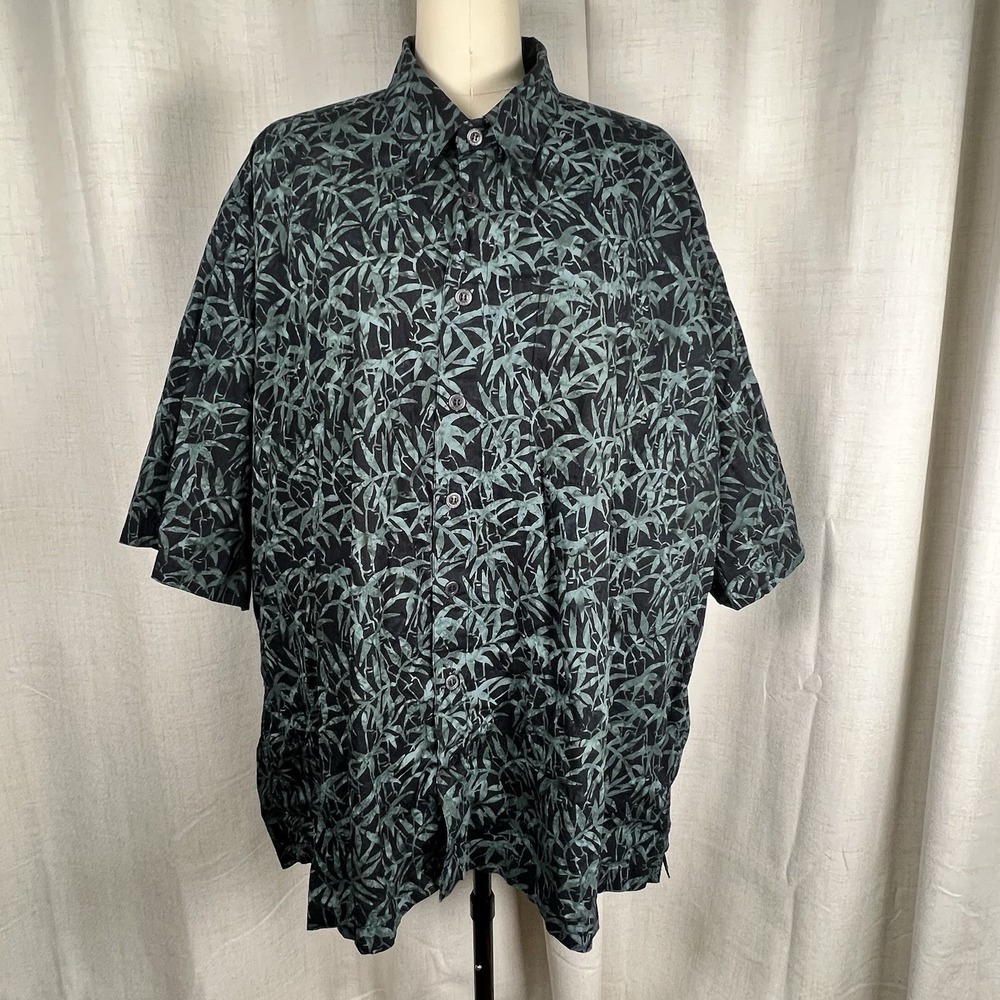 Johari West Night Fever Tropical Batik Hawaiian Shirt Men's 4XL Green Black